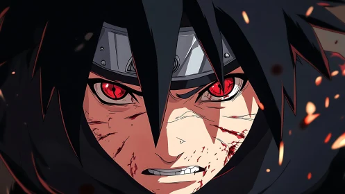 Fierce red-eyed anime warrior ready to face the battle.