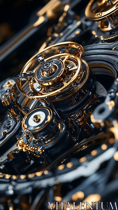 Mechanical watch movement with polished gold gear detail.