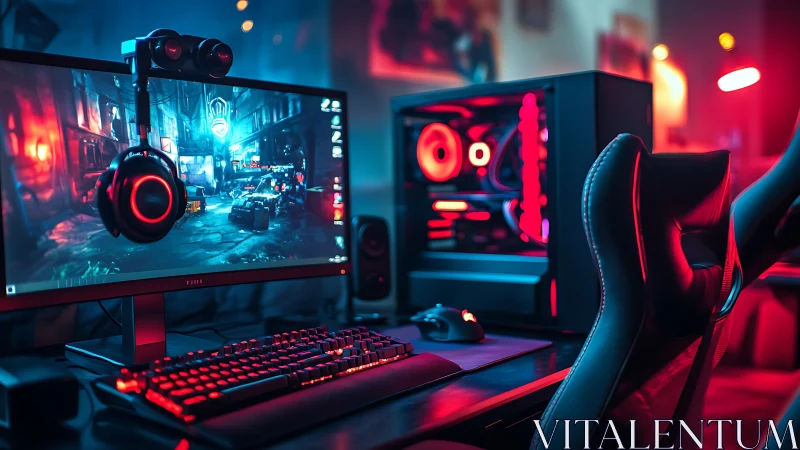 RGB-lit gaming workstation renders immersive neon cyber ambience