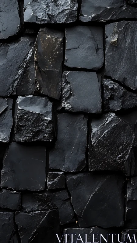 Deep black stone wall captures rugged architectural drama