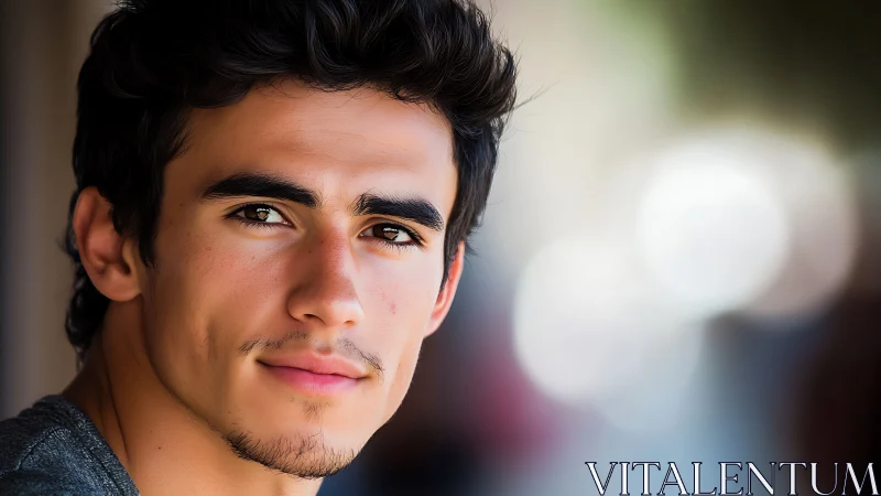 Young man portrait with soft bokeh background focus.