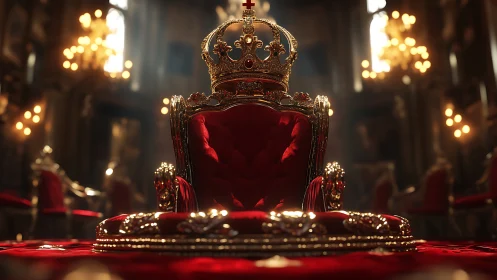 Regal red throne and crown invite quiet palace daydreams