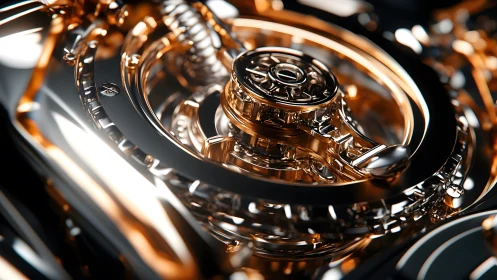 Luxurious Watch Mechanism Close-Up in Futuristic Metallic Style.