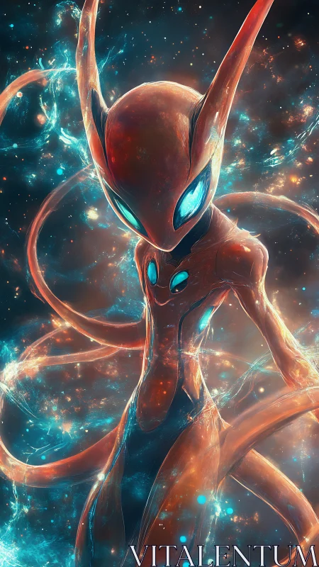 Bioluminescent astral entity with tendrils in nebular void