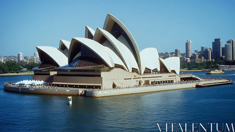 Segmented sail-shell roof structure dominates harbor-side podium