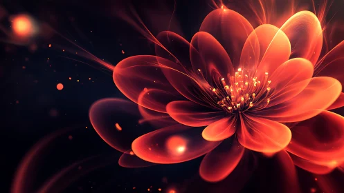 Luminous abstract red flower with translucent petals in bloom