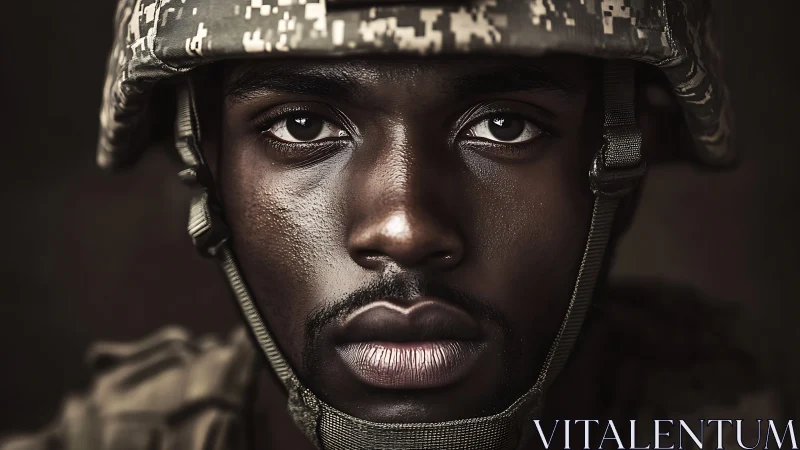 Steady gaze of a modern soldier holding quiet inner strength.
