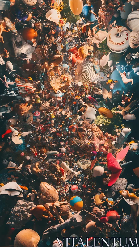 Exploded vortex of consumer objects rendered in dynamic 3D space