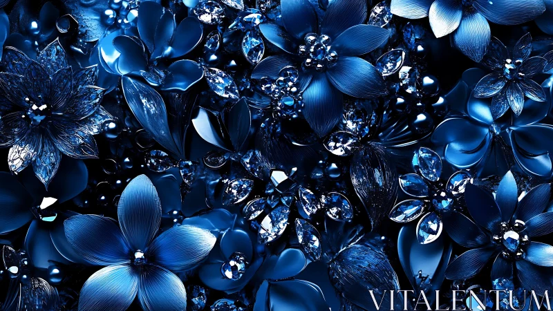 Blue Floral and Crystal Arrangement Study