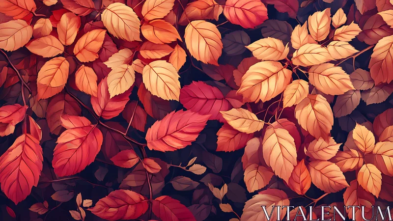 Autumn leaves rehearse their sunset symphony across shadow