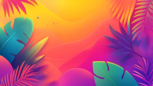 Neon tropic dreamscape where jungle leaves drink sunrise.