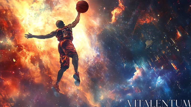 Cosmic basketball leap into a roaring galaxy of light.