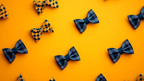 Navy and Gold Bow Ties on Vibrant Yellow Background.