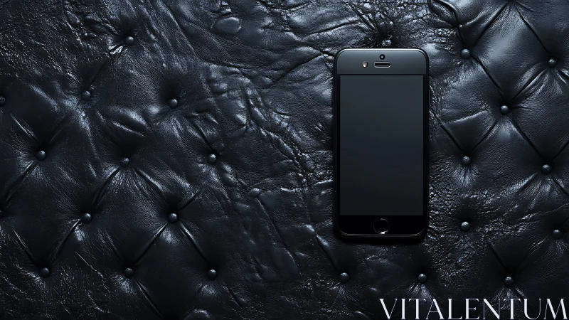 Black Smartphone on Quilted Leather Surface