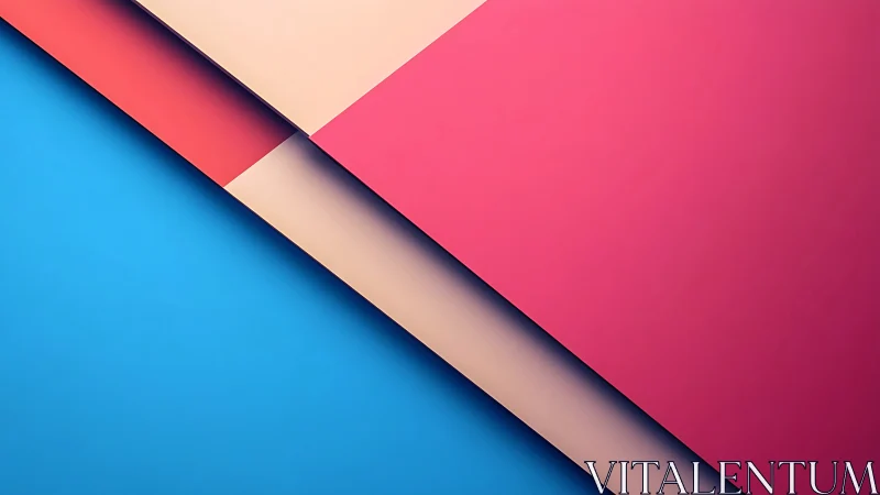 Geometric layered color panels in blue, pink, and beige.