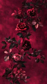 Crimson Velvet Roses Dance Through Deep Burgundy Mist