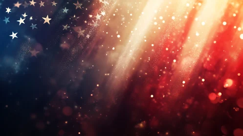 Red blue and gold light rays with glowing stars backdrop