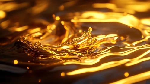 Macro liquid gold splash with high-gloss reflective surface