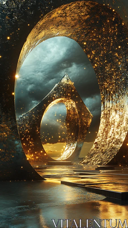 Celestial archway frames molten geometric portal dusk