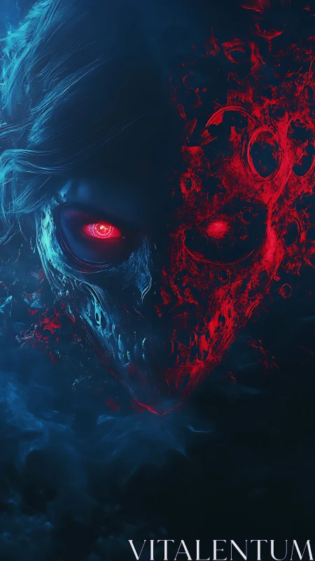 Dual-tone demonic skull emerging from swirling void.