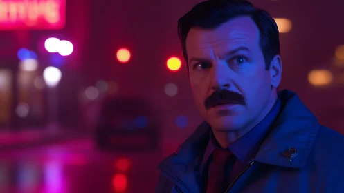 Neon-drenched night detective bathed in electric suspense.