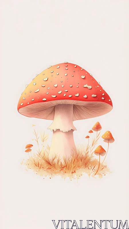 Fly agaric mushroom illustration with soft pastel lighting.