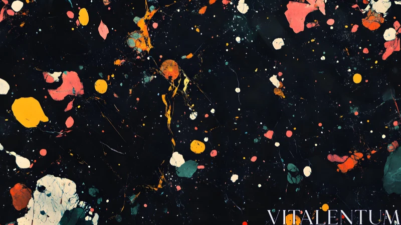 Vibrant Abstract Paint Splatter on Dark Background, Modern Art.