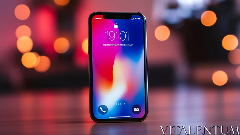 Modern smartphone with vibrant gradient display showcases contemporary mobile technology design.