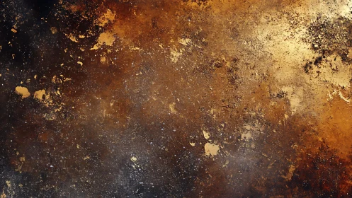 Abstract grunge metallic texture with gold and brown splatters.