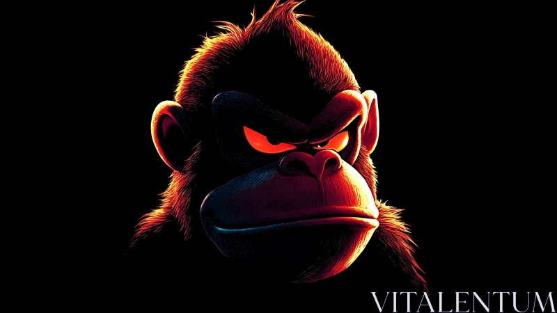 Neon-edged gorilla portrait renders intense chiaroscuro lighting
