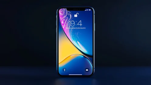 iPhone XR Smartphone with Liquid Retina Display and Vibrant Abstract Wallpaper