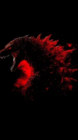 Fiery kaiju silhouette roaring against deep night sky.