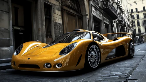 Golden street missile idles low between stone canyons.