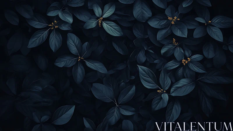 Midnight foliage glows with subtle golden floral accents
