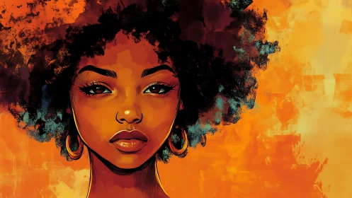 Vibrant digital portrait shows woman with textured afro hair