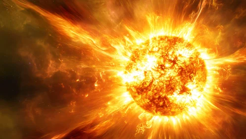 Exploding solar flare engulfs turbulent star in deep space.
