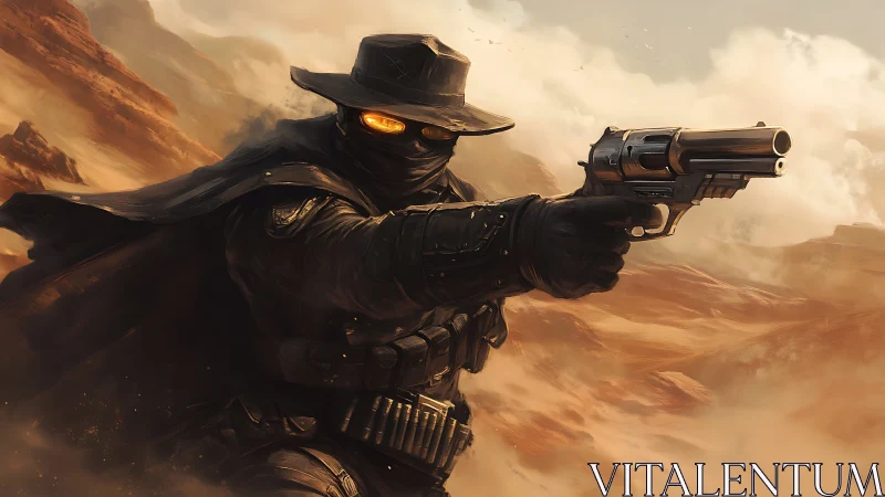 Digital painting of desert gunslinger in dynamic side profile.