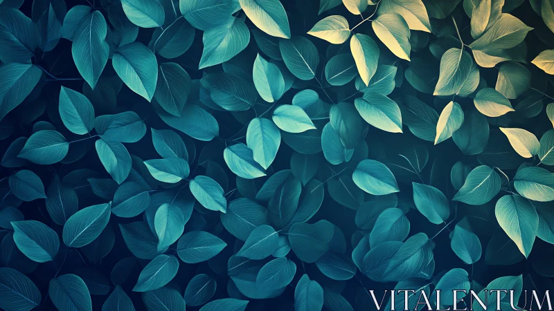 Teal foliage pattern under soft gradient light glow.