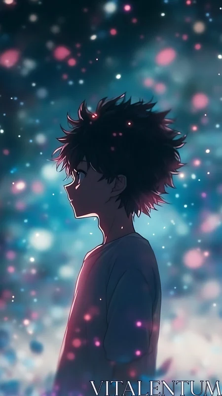 Stargazing silhouette listens quietly to the glow between