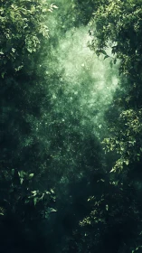 Forest Canopy Light Path Through Dense Green Foliage