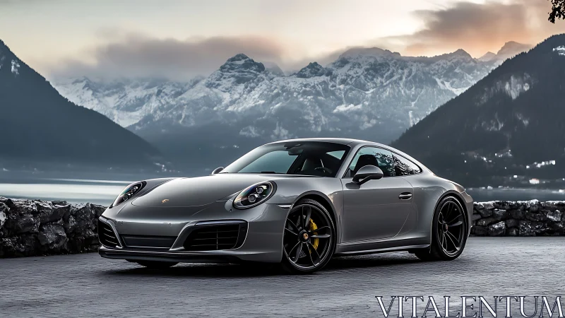 Photoreal automotive study with alpine landscape backdrop.