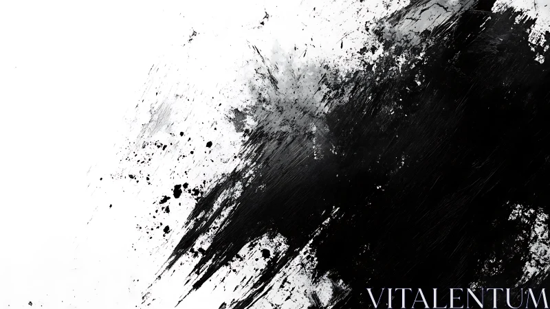 Monochrome ink splatter diagonal abstract on white field.