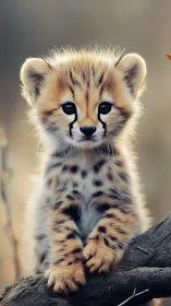 Juvenile cheetah cub portrait with shallow depth of field rendering