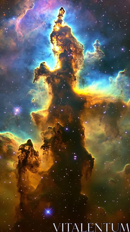 Towering nebula pillar glows with vivid ionized gas contours