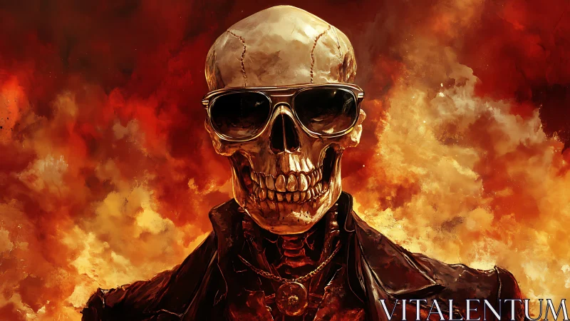 Thermally backlit skeletal biker portrait with reflective eyewear.