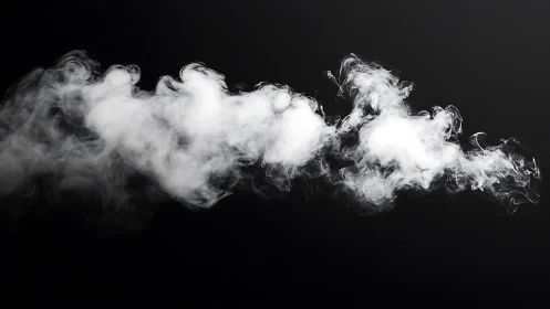 White vapor plume moves horizontally across black background