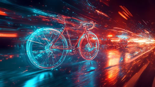 Neon-illuminated bicycle with motion blur effects