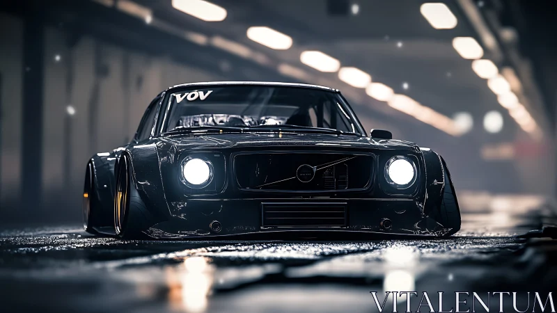 Midnight street racer glows warmly under tunnel lights