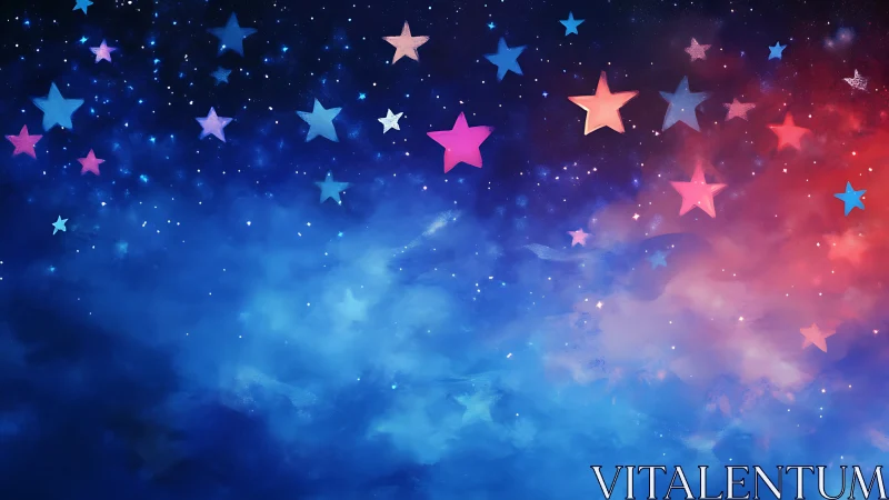 Gradient nebula sky layers blend with luminous pastel star icons