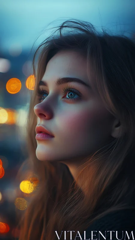 Low‑light bokeh portrait with cinematic blue‑orange grading.